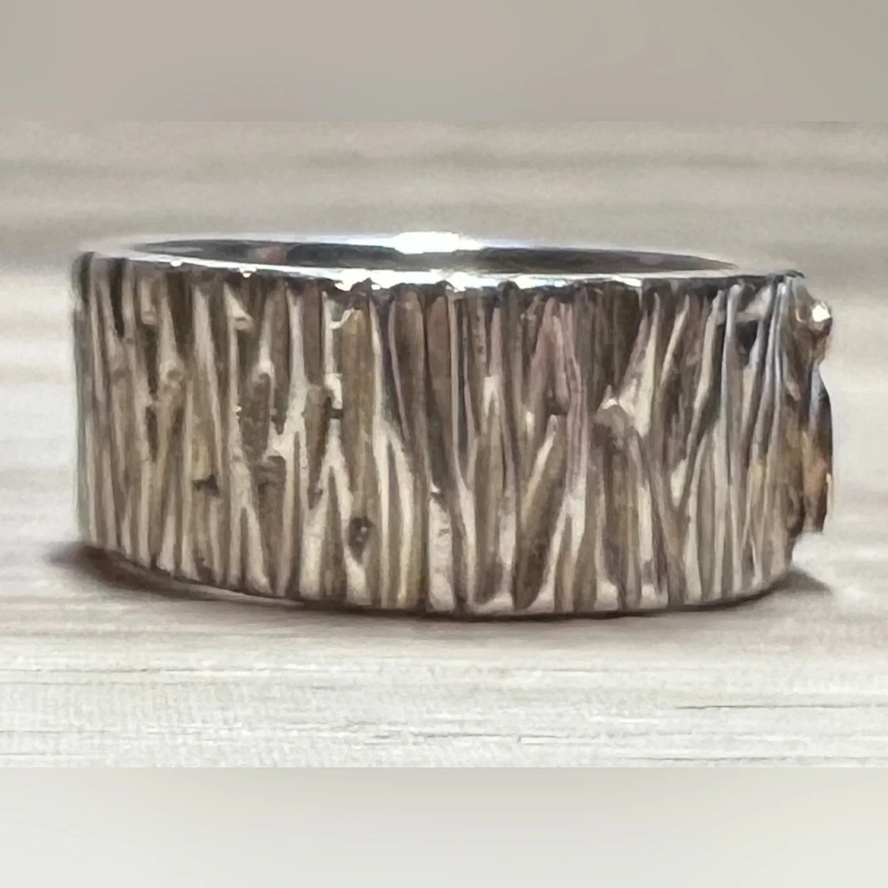 Vintage Artisan Designer MLP Sterling Silver & 14K Gold Swirl Band Ring, Size 6 - Picture 6 of 12